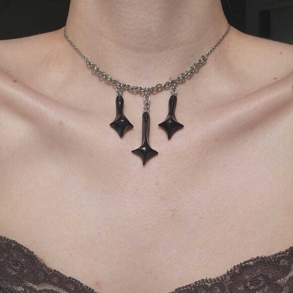Gothic black cross silver choker necklace with a small silver chain - Picture 2 of 8